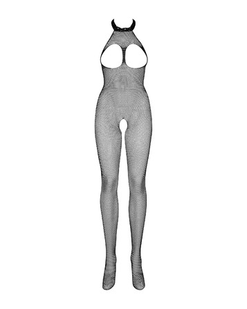 Комбинезон в мелкую сетку с открытым доступом Obsessive N101, черный, S/M