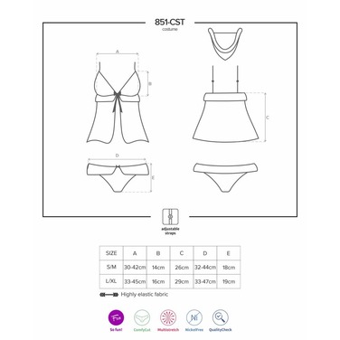 Новогодний костюм Снегурочки Obsessive 851-CST-3 красный, 4 предмета, S/M