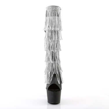 Чоботи Adore-2024RSF на підборах 7 дюймів, еластичні чоботи до коліна 2 3/4 дюйма зі шнурівкою, блискавка збоку, чорні, веганська шкіра/чорний колір