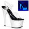 Босоніжки Pleaser Adore-708UV на підборах 7 дюймів, з ремінцем на щиколотці 2 3/4 дюйма з неоновою підошвою, прозорі/білі
