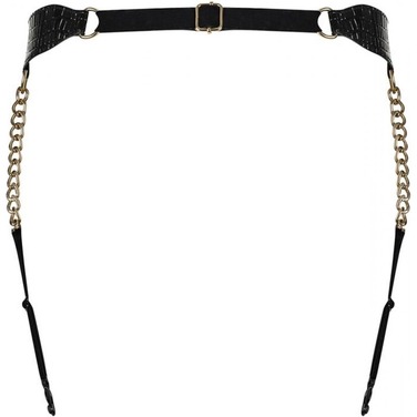Пояс для чулок с цепями золотистого цвета Obsessive A767 черный, XL/XXL