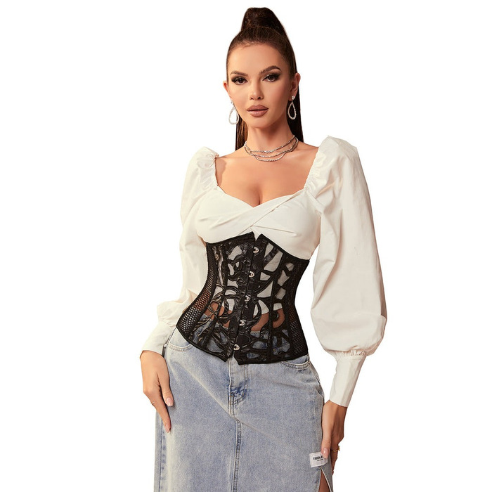 Корсет із сітки з візерунком Star Night з гачками та шнурівкою, з трусиками в комплекті, M (без коробки)