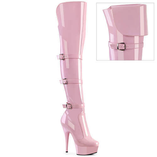 Boots Delight-3018, каблук 6 дюймов, ремешок с тройной пряжкой 1 3/4 дюйма, боковая молния, нежно-розовый