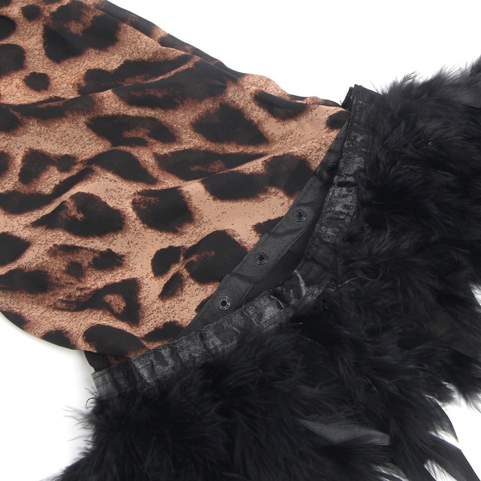 Сексуальний шифоновий довгий халат з поясом і декоративним пір'ям Star Night леопардовий принт, M