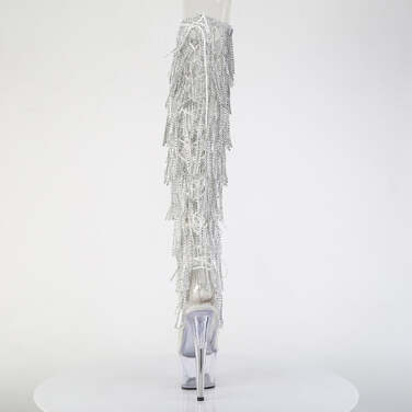 Чоботи Adore-3019C-RSF на підборах 7 дюймів, 8-шарова бахрома PF 2 3/4 дюйма, з бічної блискавки, сріблясті/прозорі