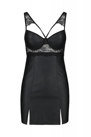 Пеньюар из экокожи LOONA CHEMISE black S/M - Passion