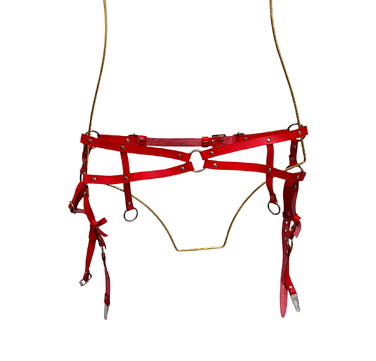 Портупея та пояс для панчох з бантиками Candy Hero 'Kit17' з екошкіри, червоні