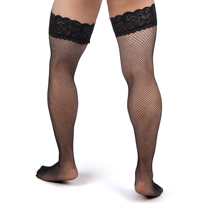 Панчохи чоловічі чорні в сіточку з мереживом Star Night на силіконовій стрічці, S