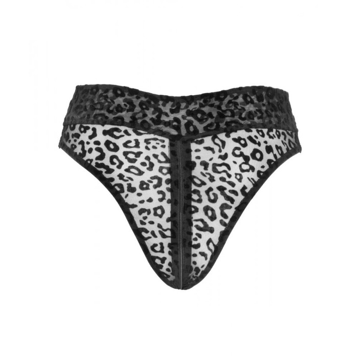 Трусики с замком NOIR Handmade Panties of leopard flock with zipper - размер M