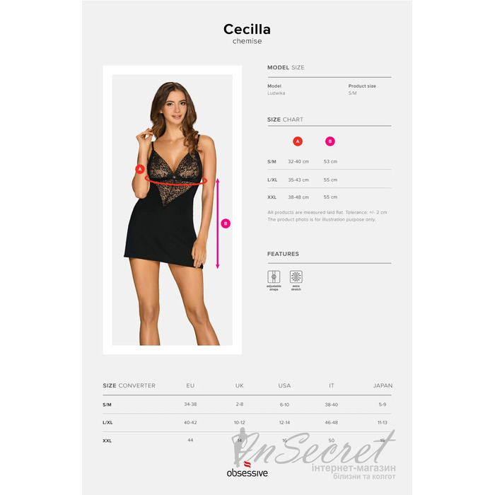 Комплект Obsessive Cecilla сорочка и стринги S/M