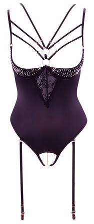 Боді з відкритими грудьми Abierta Fina Body Rhinestone декороване стразами, чорне, 75B/S