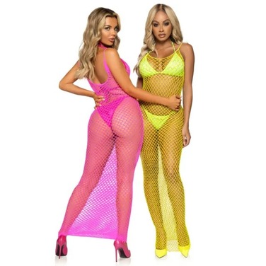 Длинное платье Leg Avenue в крупную сетку, желтое, One size