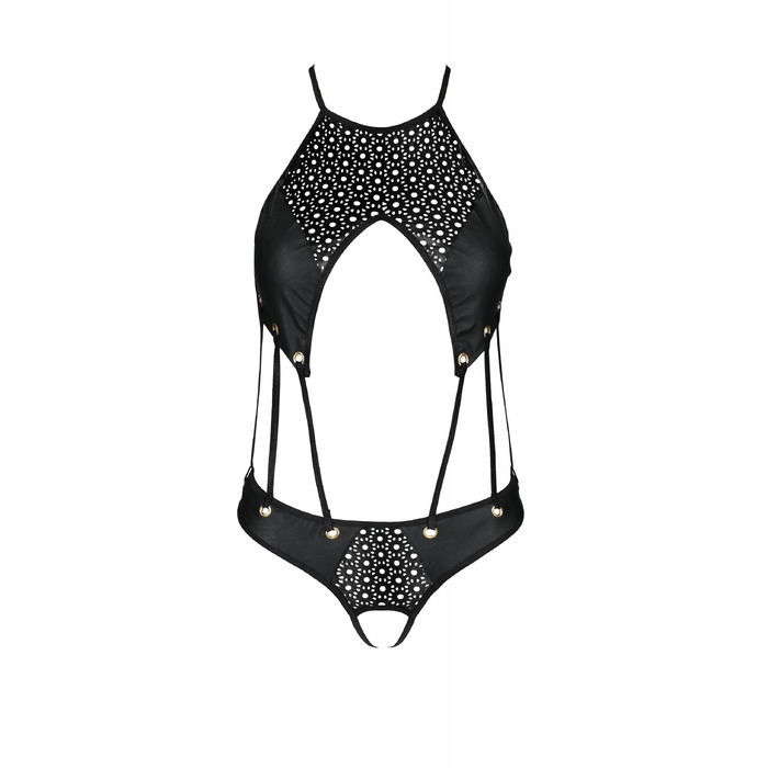 Боді з декоративними ремінцями та відкритим доступом, екошкіра TASMINA BODY black S/M - Passion