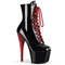 Чоботи Pleaser Adore-1020 на підборах 7 дюймів, двоколірні черевики до щиколотки зі шнурівкою 2 3/4 дюйма, застібка-блискавка збоку, червоні/чорні