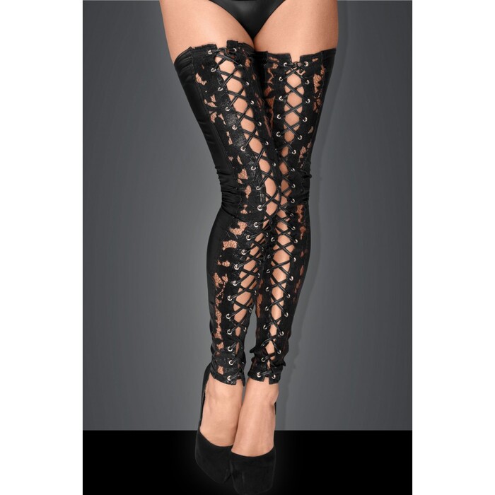 Панчохи без носка з затяжками F145 Noir Handmade L