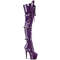 Чоботи Pleaser Adore-3028 на підборах 7 дюймів, чоботи зі шнурівкою спереду до стегна 2 3/4 дюйма, блискавка збоку, фіолетовий еластичний лак