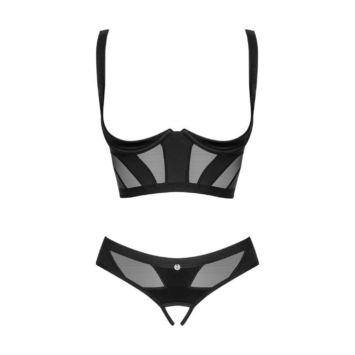 Комплект Obsessive Chic Amoria бюстье с открытым бюстом и трусики с открытым доступом, черный, XS/S