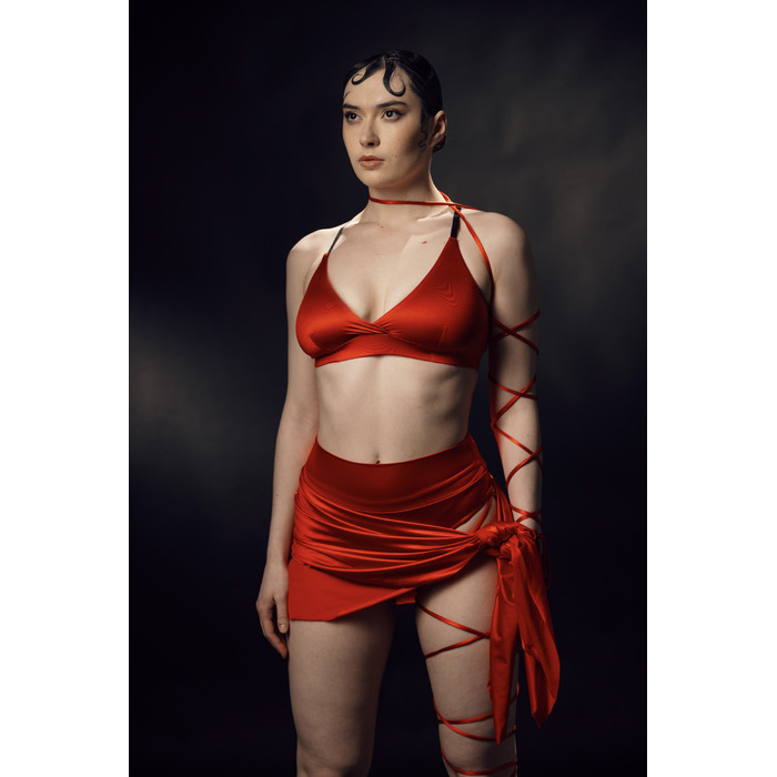 SKINN top Red silk_ червоний біфлекс шовк