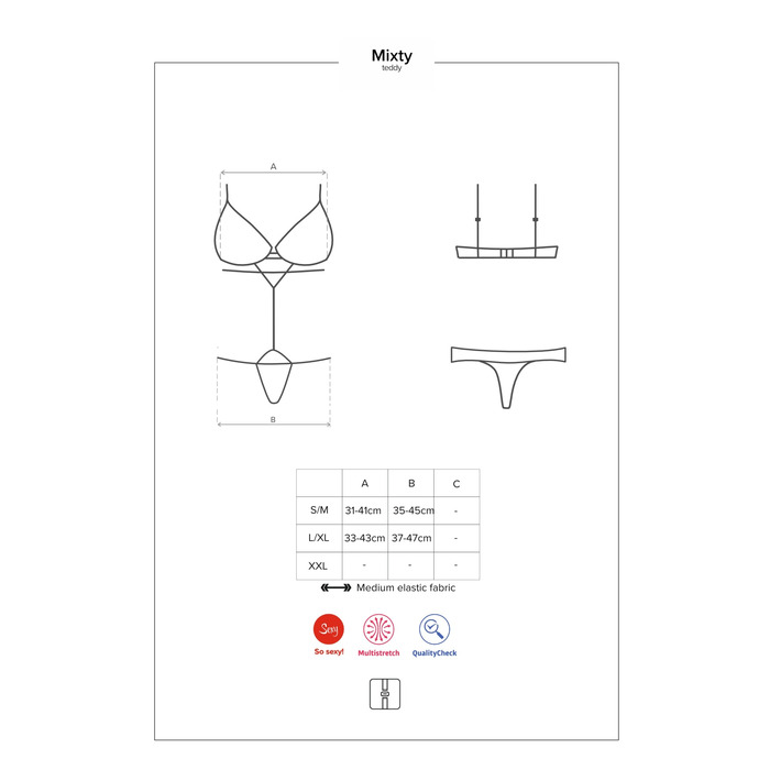 Боди ажурный полупрозрачный Obsessive Mixty teddy чёрный, L/XL