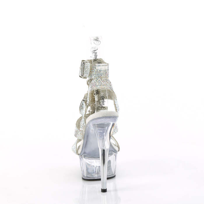 Босоніжки Delight-656RS на підборах 6 дюймів, 1 3/4 дюйма з Т-подібним ремінцем та подвійною пряжкою, зі стразами, сріблясті стрази/прозорі