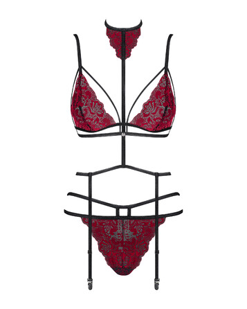 Комплект кружевной с поясом для чулок Obsessive Sugestina 3-pcs set S/M