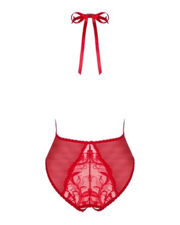 Боди с воротником халтер Obsessive Dagmarie и открытым доступом, красный, XS/S