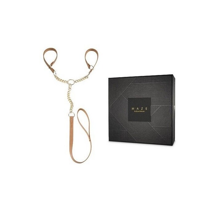 Наручники с поводком Indiscrets MAZE - T-Restraints Black, подарочная упаковка