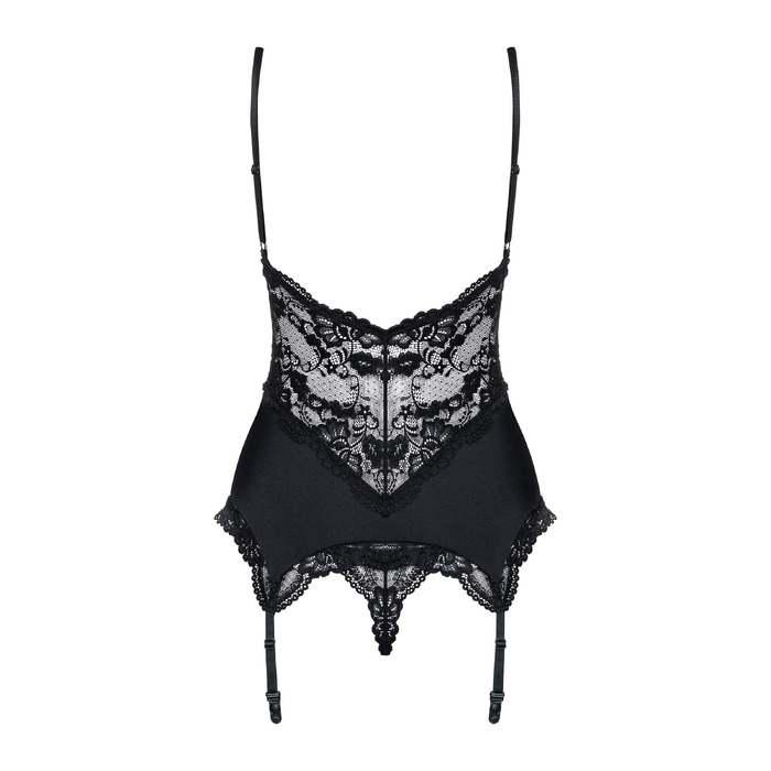 Корсет Obsessive 810-COR-1 с кружевом и пажами для чулок, черный, S/M