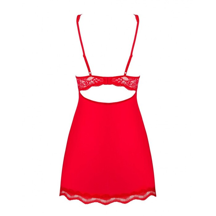 Пеньюар Obsessive Luvae з мереживним верхом, стрінги в комплекті, червоний, S/M