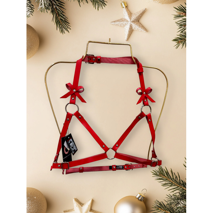 Портупея та пояс для панчох з бантиками Candy Hero 'Kit17' з екошкіри, червоні