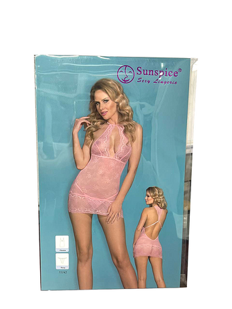 Комплект Sunspice платье-бебидол сетка и стринги, розовый, S/M