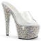Шльопанці Pleaser Bejeweled-701MS на підборі 7 дюймів, шльопанці 2 3/4 дюйма з різноформленим камінням, прозорі/срібні