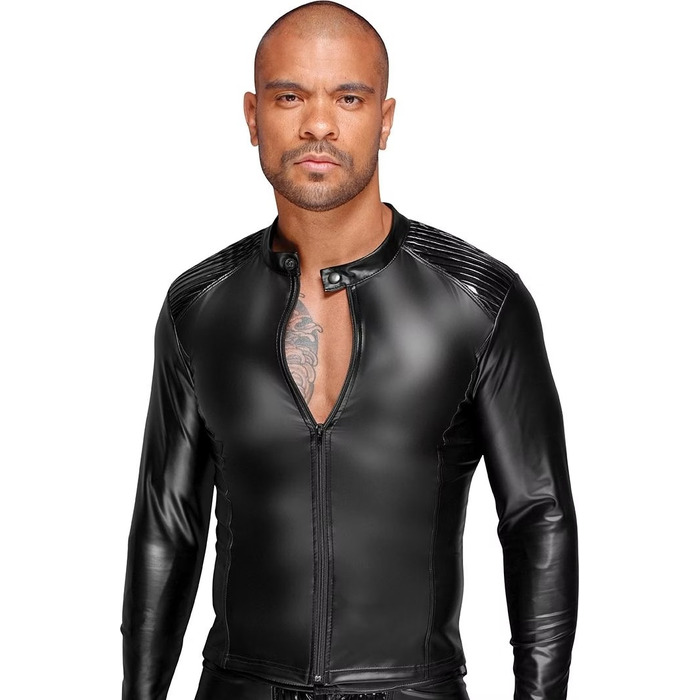 Мужская виниловая куртка с эполетами Noir Handmade H052 черная, S