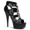Босоножки Pleaser Delight-658, каблук 15 см, Т-образный ремешок шириной 3,5 см, закрытый задник, чёрная искусственная кожа/чёрный