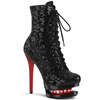 Ботильоны Blondie-R-1020, каблук 6 дюймов, высота 3,5 см, двухцветные ботильоны на шнуровке, расшитые пайетками, цвет: чёрный с пайетками и красный