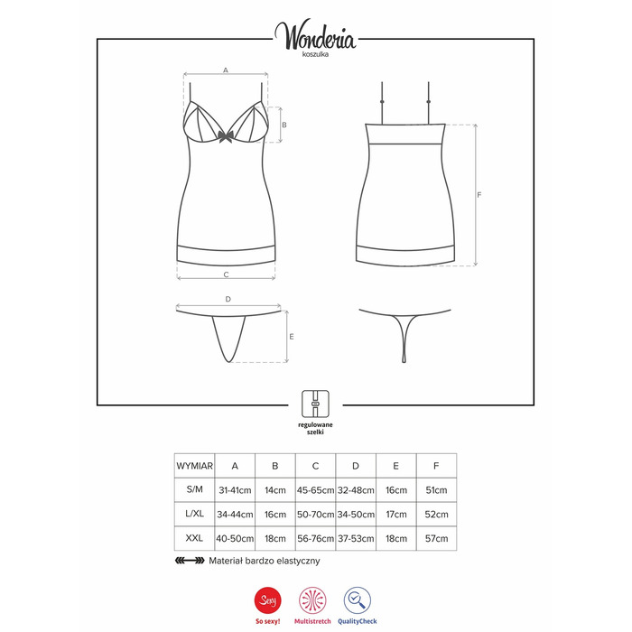 Сорочка Obsessive Wonderia в комплекте трусики-стринги, черный, L/XL