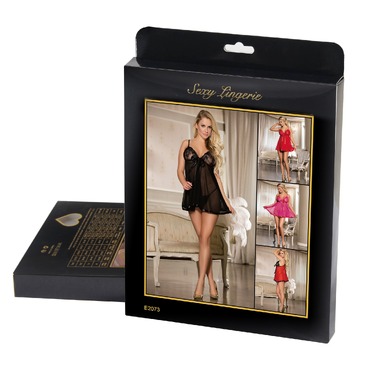 Пеньюар полупрозрачный со стразами Star Night и трусиками, черный, М