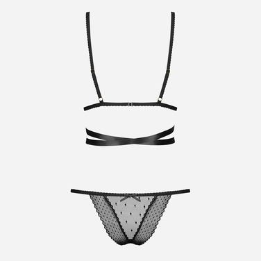 Комплект напівпрозорий Obsessive Bowessa в горошок, чорний, L/XL