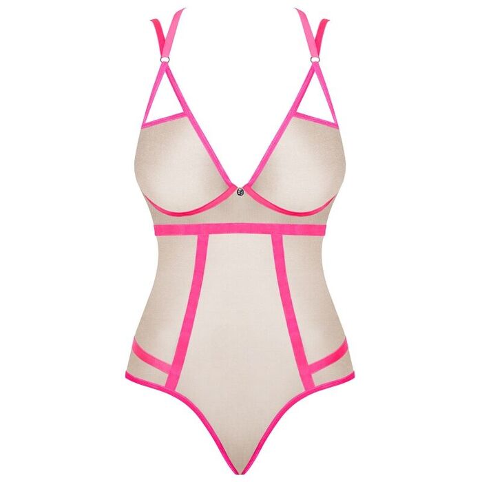 Боді тілесний Obsessive Nudelia з рожевим оздобленням, S/M