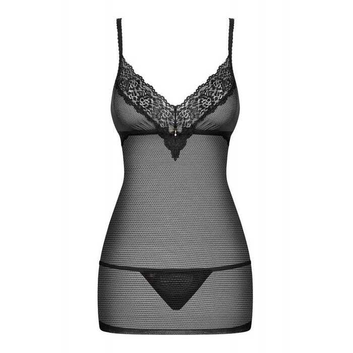 Комплект-пеньюар та трусики стрінги Obsessive 852, чорний, S/M