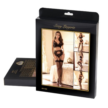 Кружевной комплект, лиф и трусики с поясом Star Night, чёрный, XS-S