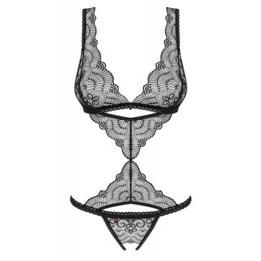 Кружевное боди с открытым доступом Obsessive Firella teddy black S/M