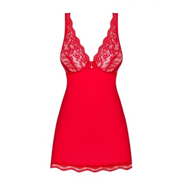 Пеньюар Obsessive Luvae з мереживним верхом, стрінги в комплекті, червоний, S/M