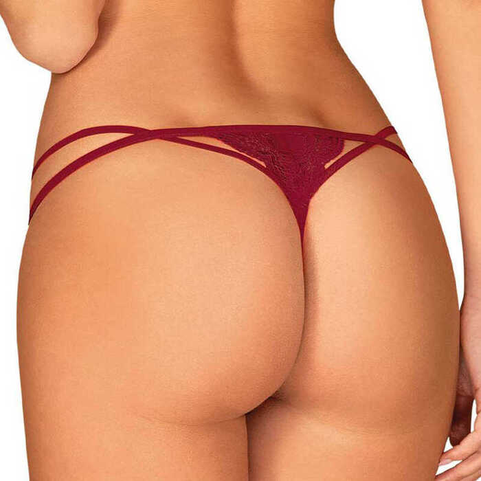 Трусики мереживні стрінги Obsessive Ivetta, червоний, L/XL