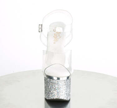 Босоножки Esteem-708CHLG. Каблук 7 дюймов, ремешок на щиколотке 3 дюйма. Цвет: прозрачный/серебристый хром.