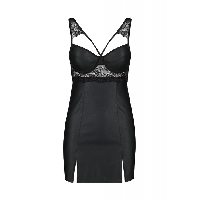 Пеньюар из экокожи LOONA CHEMISE black S/M - Passion