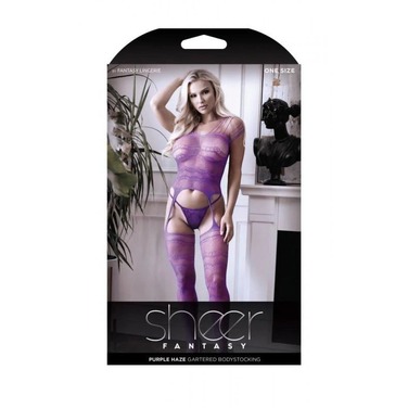 Бодістокінг мереживний, з інтимним доступом, фіолетовий, One Size