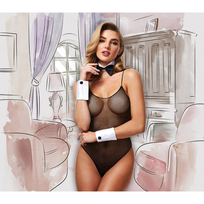 Сексуальний комплект покоївки FISHNET DELUXE TUXEDO BUNNY TEDDY, OS