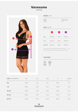 Пеньюар з мереживними вставками та стрінги Obsessive Vanessme чорний, S/M