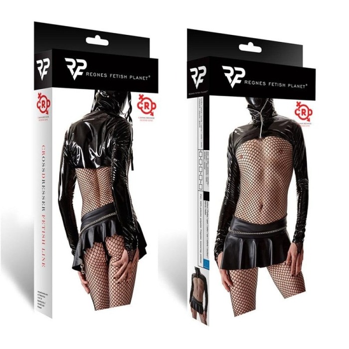 Мужской комплект для кросс-дрессинга Regnes Fetish Planet из юбки и латексной куртки, черный, S